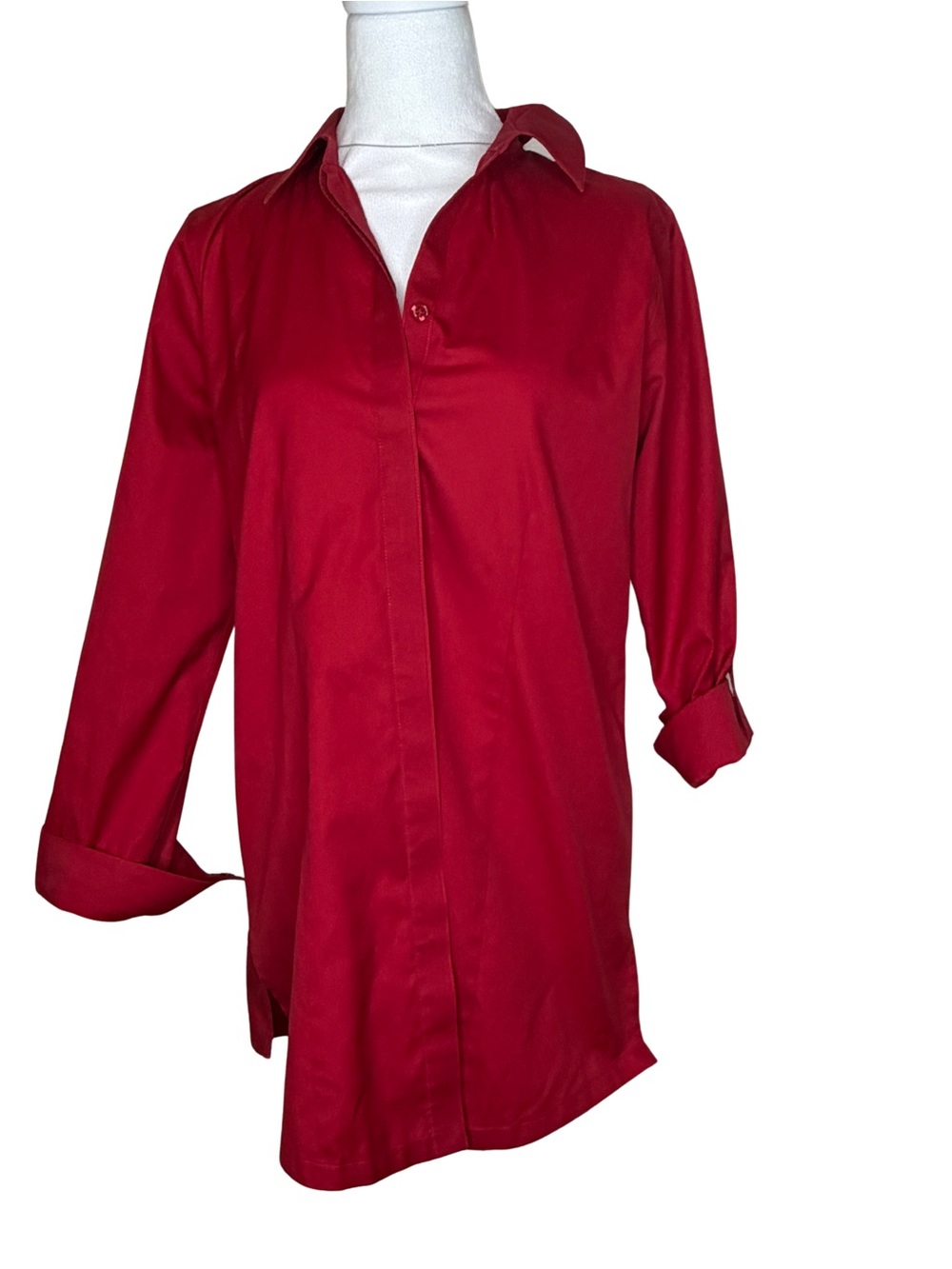 Chico's Vibrant Red Button-Down Collared Top - Picture 2 of 6